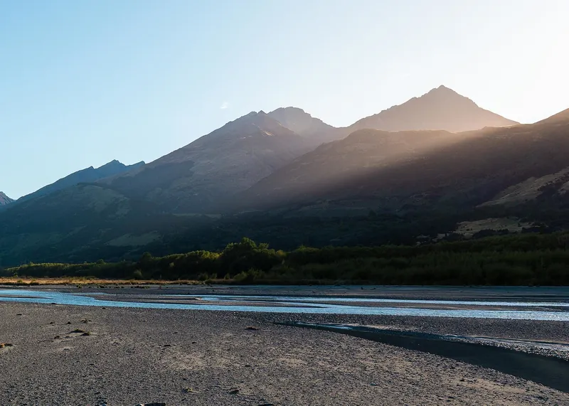 The Dart River flats and mountains near Glenorchy, the valley used for Isengard