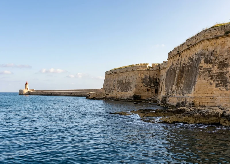 The honey-colored bastions of Fort Ricasoli rising from the sea at the Grand Harbour mouth