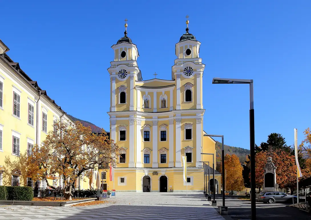The twin towers of the basilica of St. Michael in Mondsee